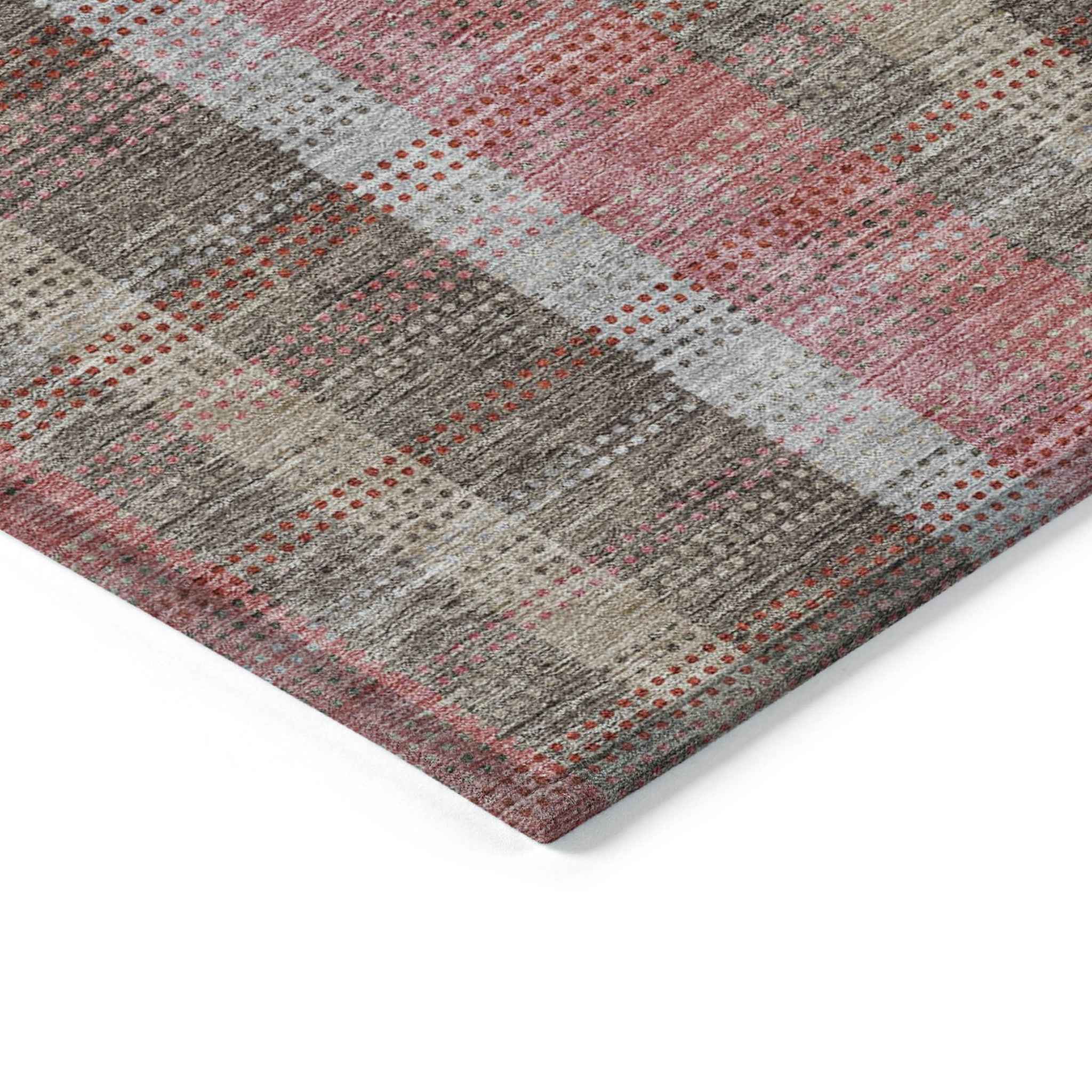 5' X 8' Red Pink And Pewter Plaid Washable Indoor Outdoor Area Rug