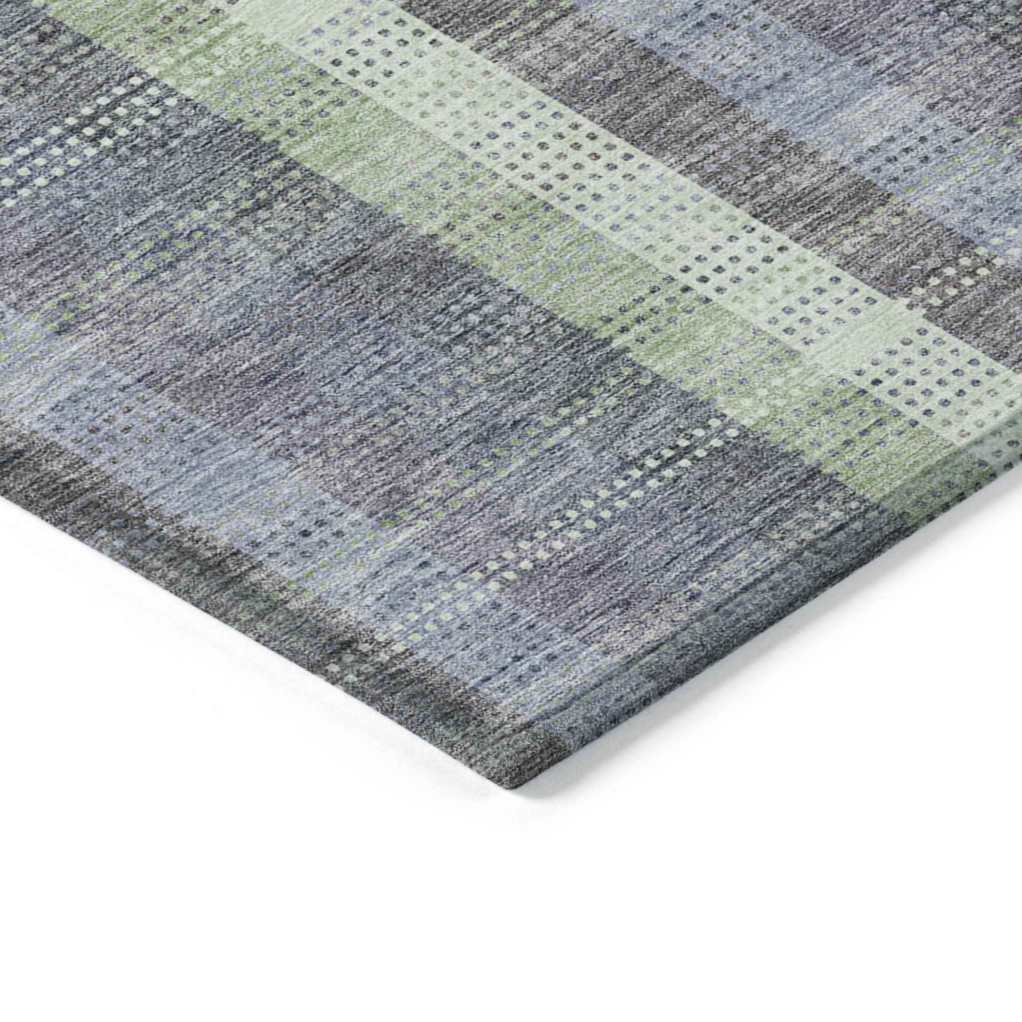 8' X 10' Pewter Gray And Mint Green Plaid Washable Indoor Outdoor Area Rug