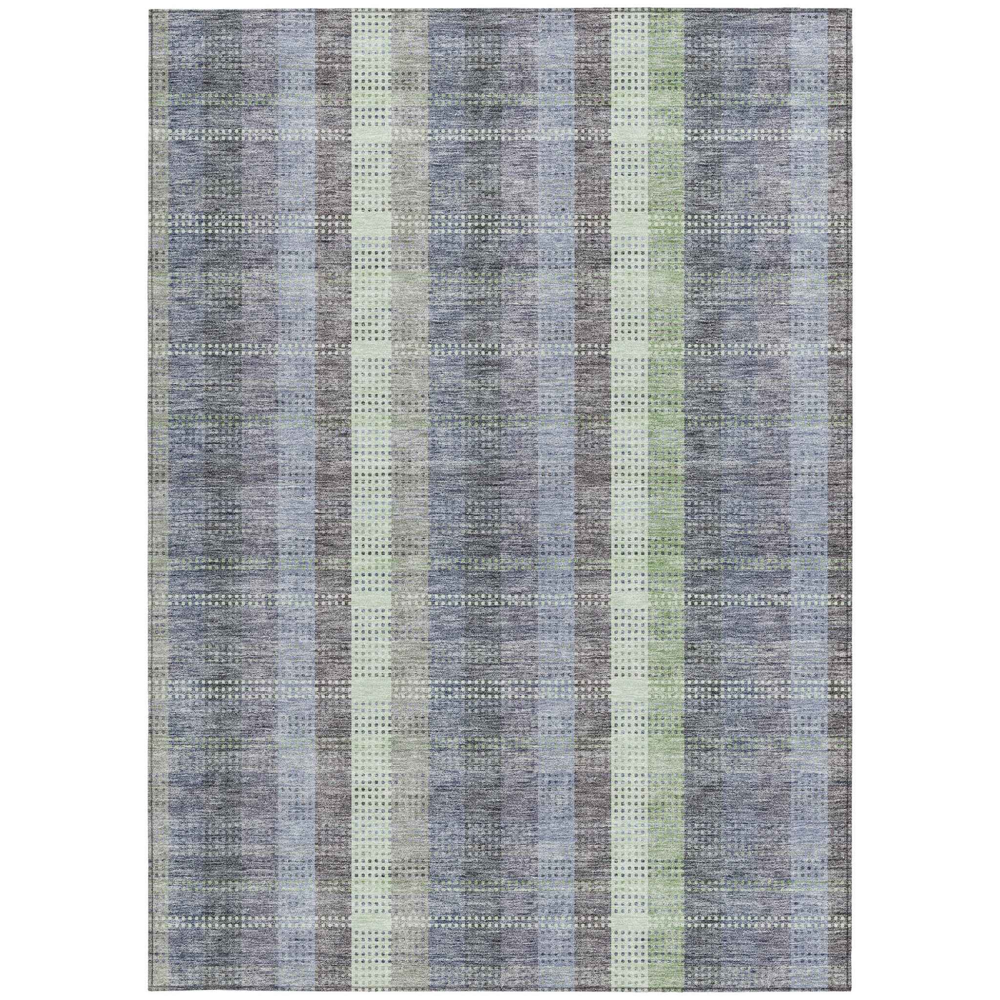 8' X 10' Pewter Gray And Mint Green Plaid Washable Indoor Outdoor Area Rug