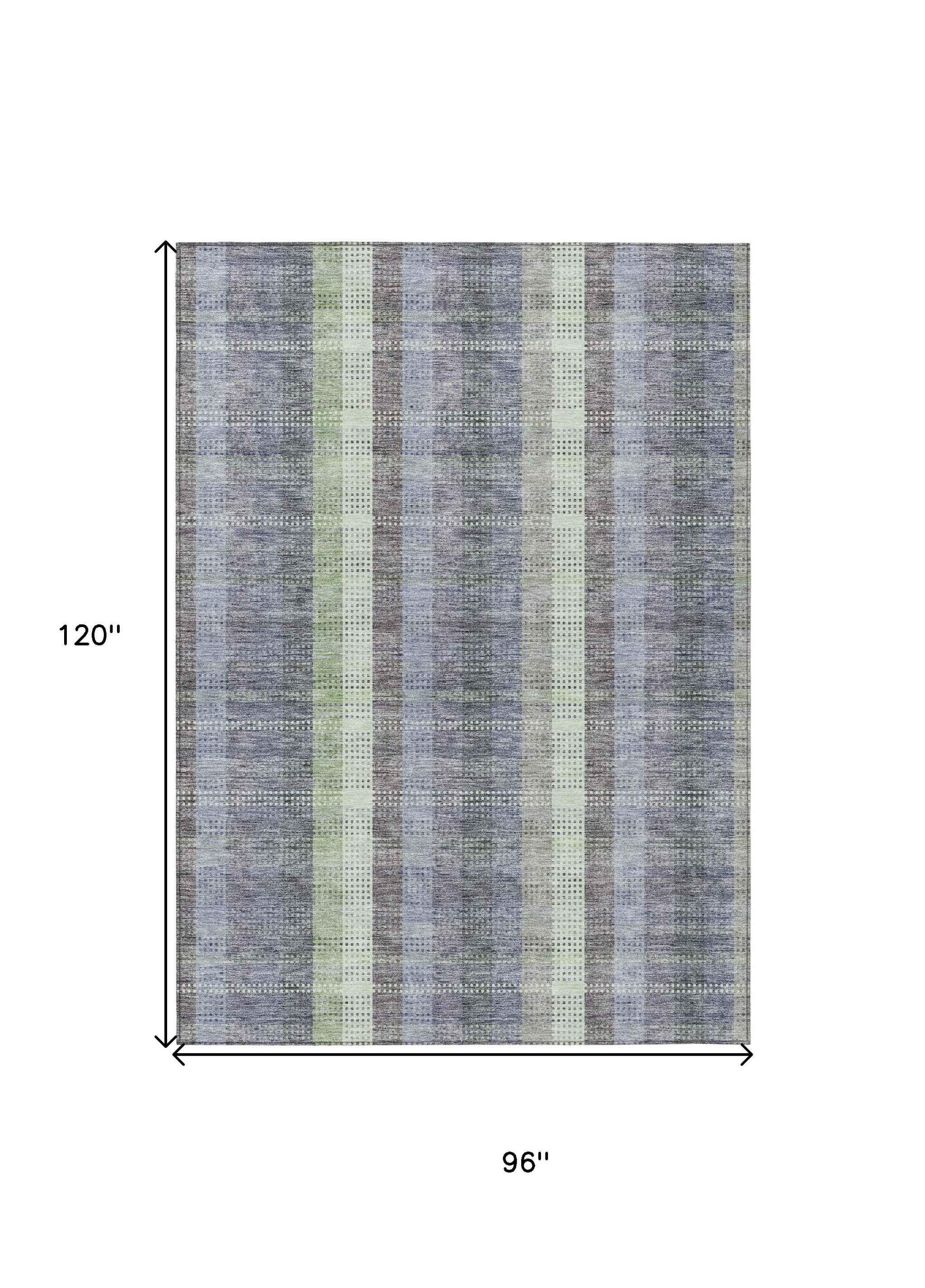 8' X 10' Pewter Gray And Mint Green Plaid Washable Indoor Outdoor Area Rug