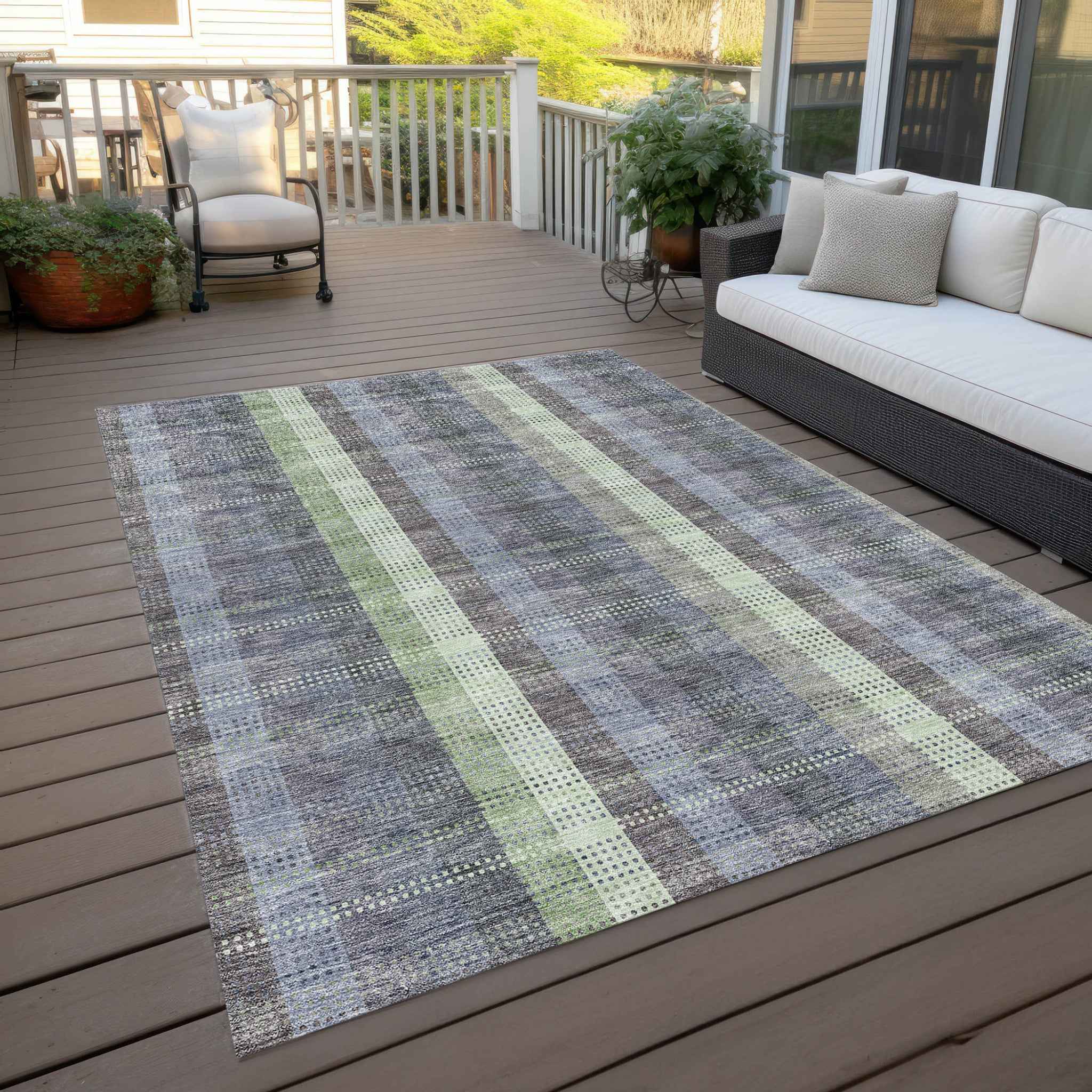 8' X 10' Pewter Gray And Mint Green Plaid Washable Indoor Outdoor Area Rug