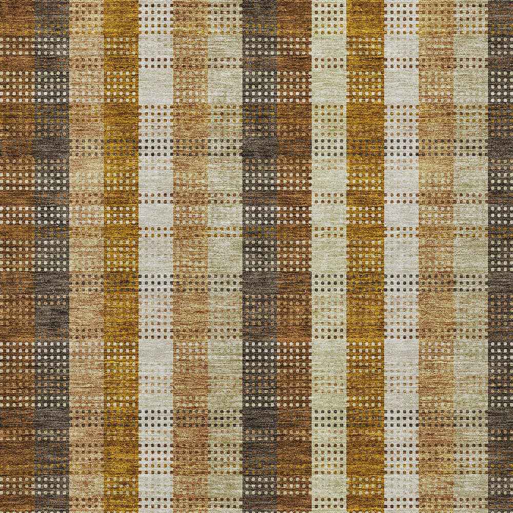 8' X 10' Wheat Ivory And Brown Plaid Washable Indoor Outdoor Area Rug
