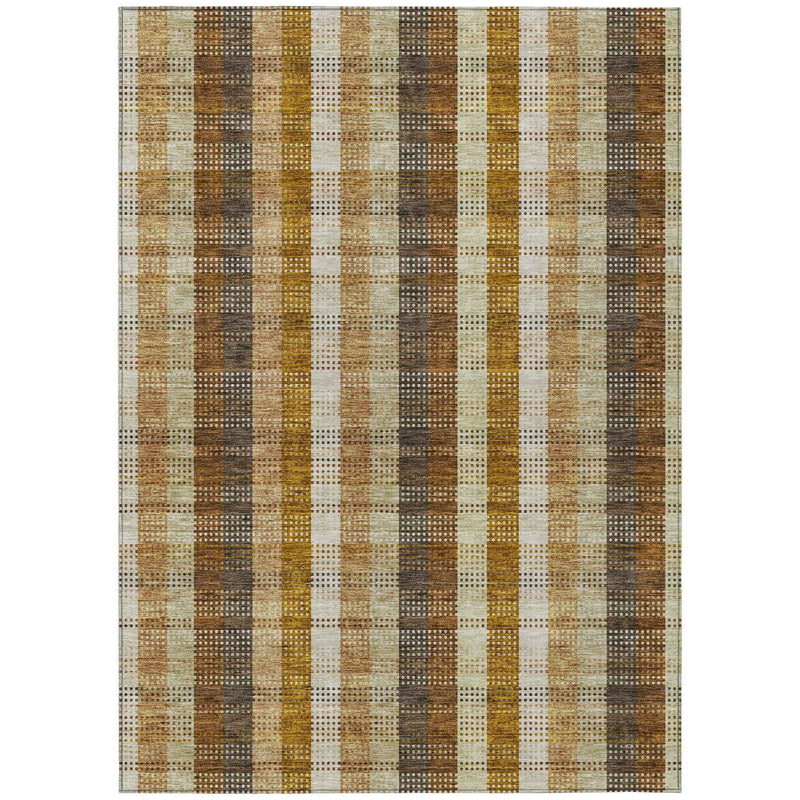 8' X 10' Wheat Ivory And Brown Plaid Washable Indoor Outdoor Area Rug