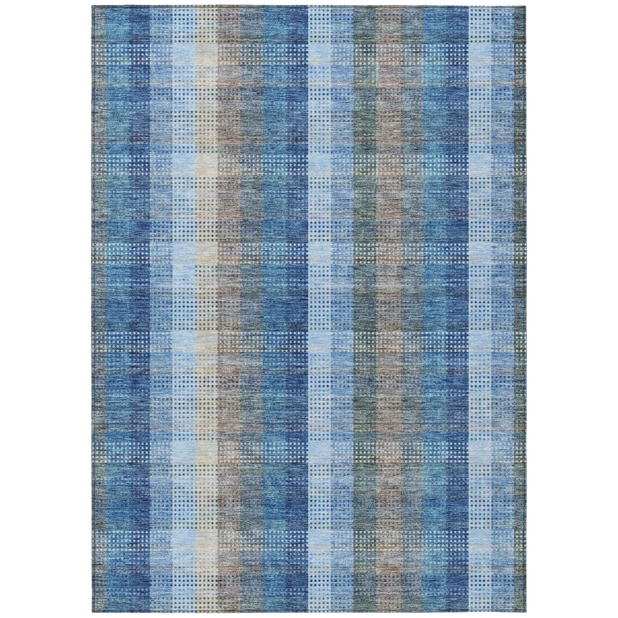 5' X 8' Denim Blue Sky Blue And Beige Plaid Washable Indoor Outdoor Area Rug