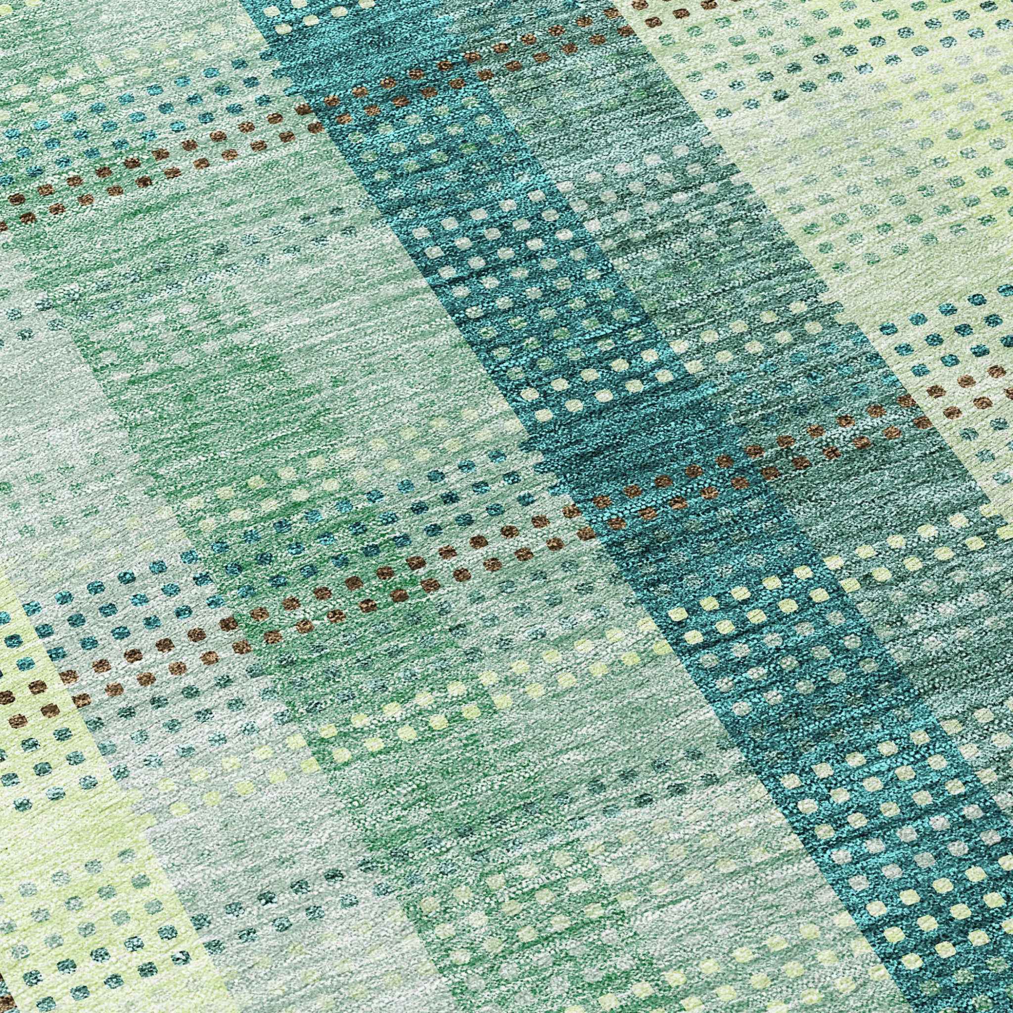 8' Sage Mint Green And Teal Blue Round Plaid Washable Indoor Outdoor Area Rug