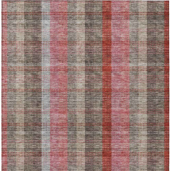 9' X 12' Red Pink And Pewter Plaid Washable Indoor Outdoor Area Rug