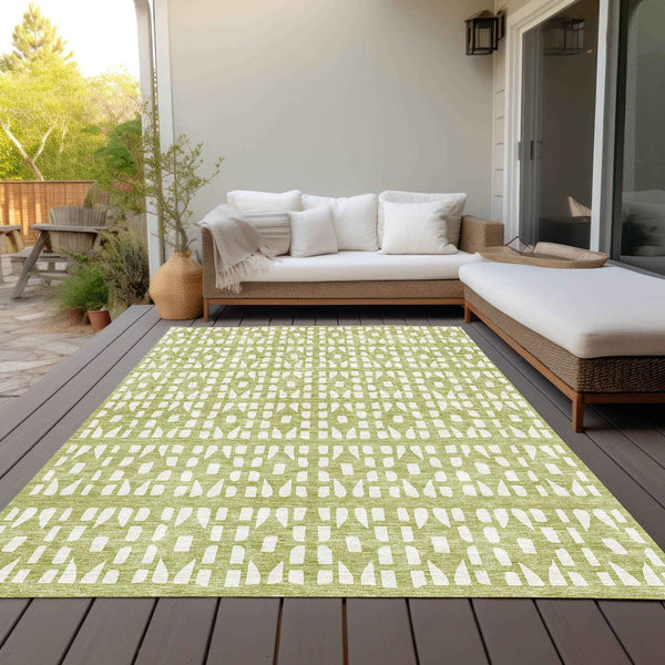 5' X 8' Sage And Ivory Geometric Washable Indoor Outdoor Area Rug