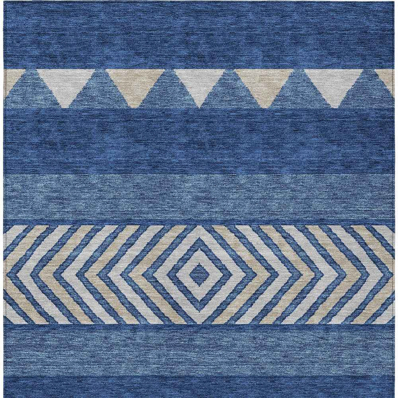9' X 12' Navy Blue Ivory And Beige Southwestern Washable Indoor Outdoor Area Rug
