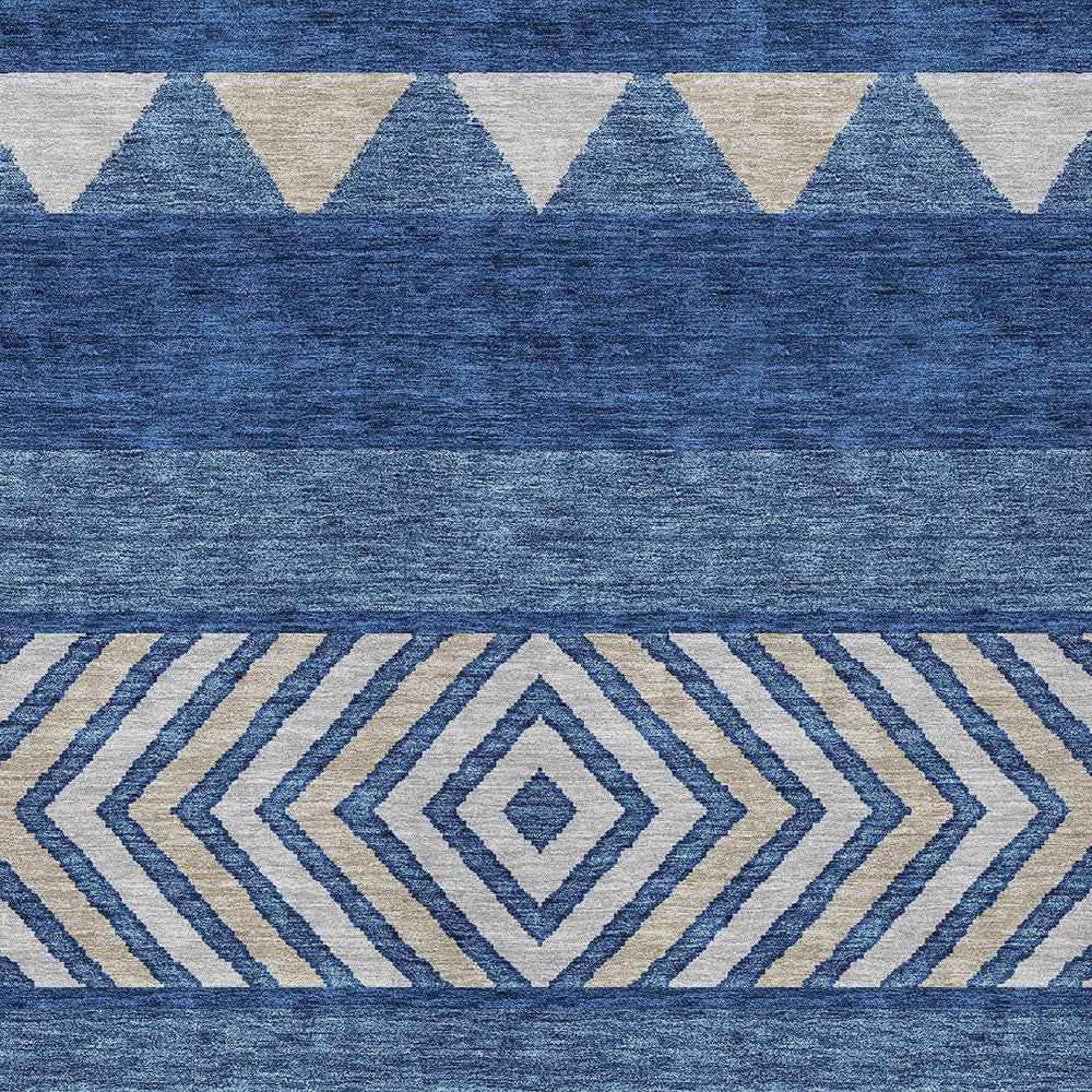 9' X 12' Navy Blue Ivory And Beige Southwestern Washable Indoor Outdoor Area Rug