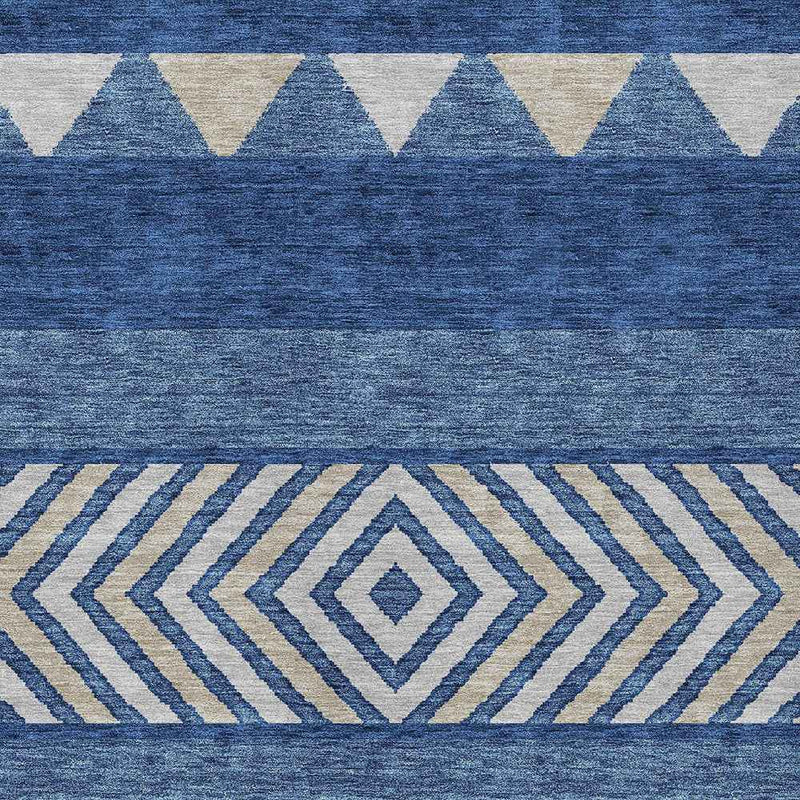 9' X 12' Navy Blue Ivory And Beige Southwestern Washable Indoor Outdoor Area Rug