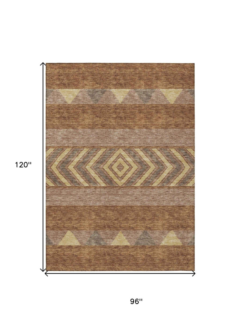 8' X 10' Orange Wheat And Taupe Southwestern Washable Indoor Outdoor Area Rug