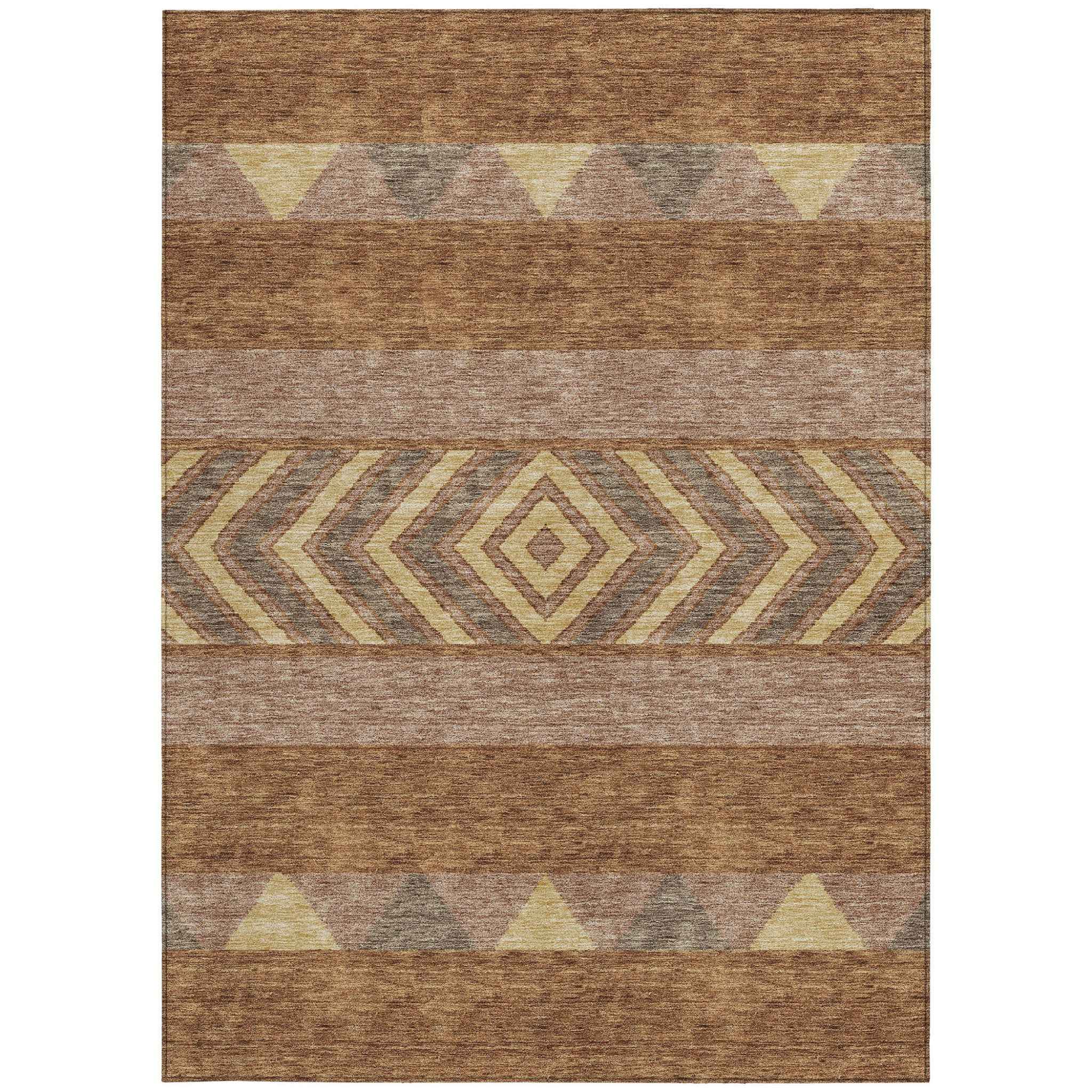 8' X 10' Orange Wheat And Taupe Southwestern Washable Indoor Outdoor Area Rug