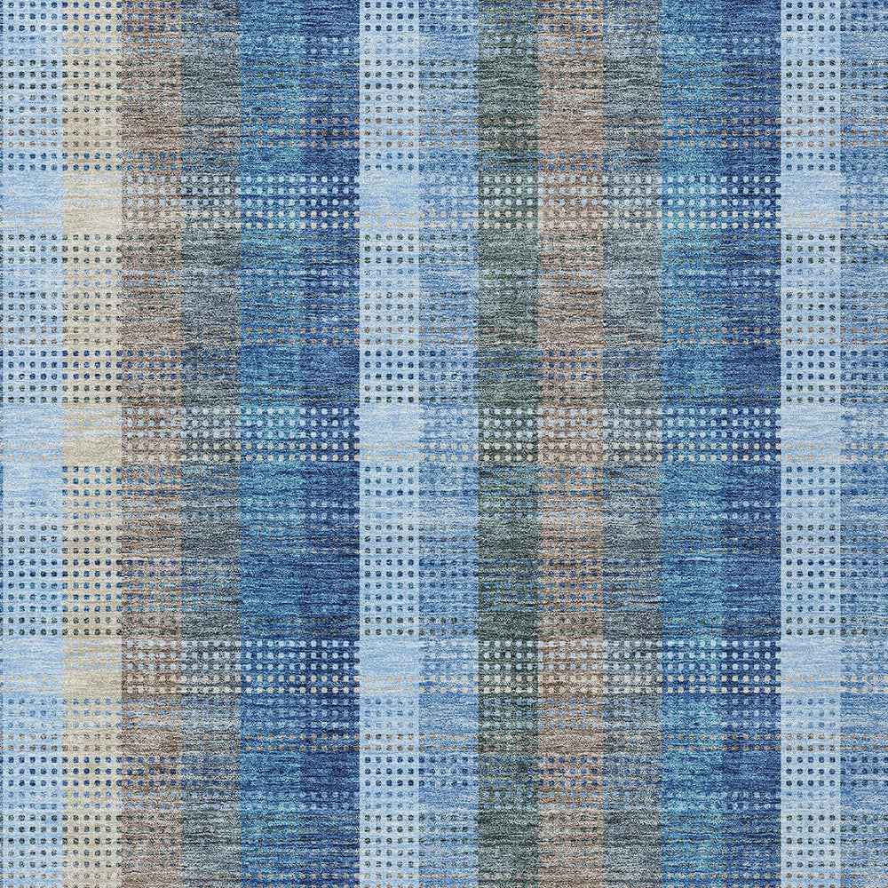 8' X 10' Denim Blue Sky Blue And Beige Plaid Washable Indoor Outdoor Area Rug
