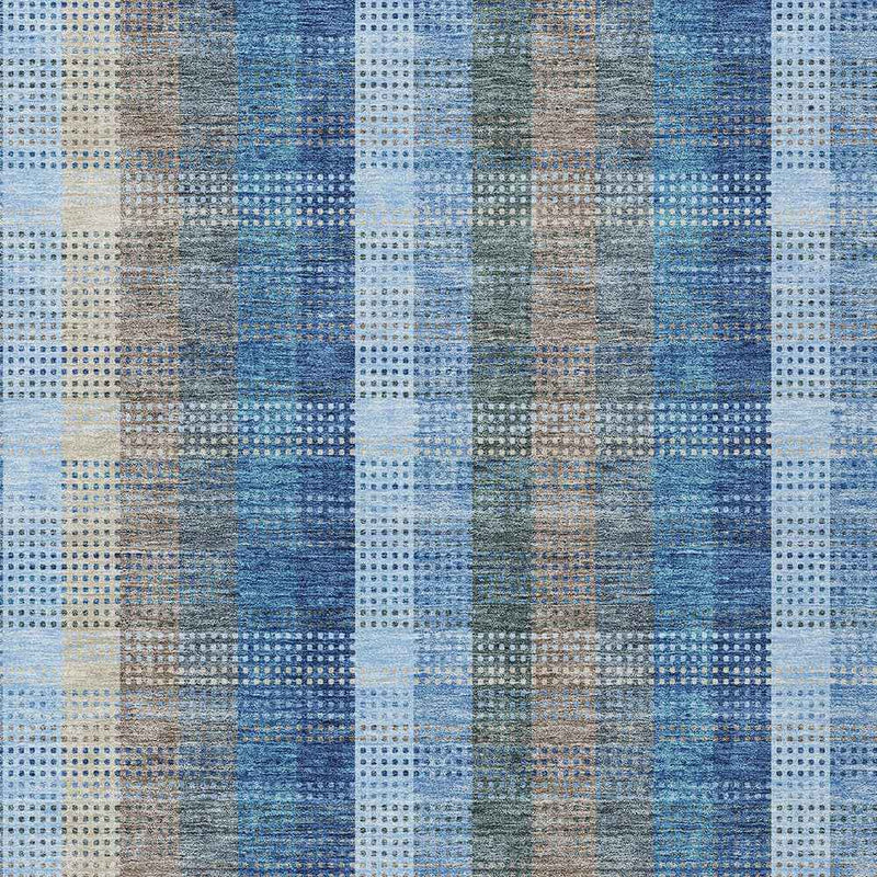 8' X 10' Denim Blue Sky Blue And Beige Plaid Washable Indoor Outdoor Area Rug