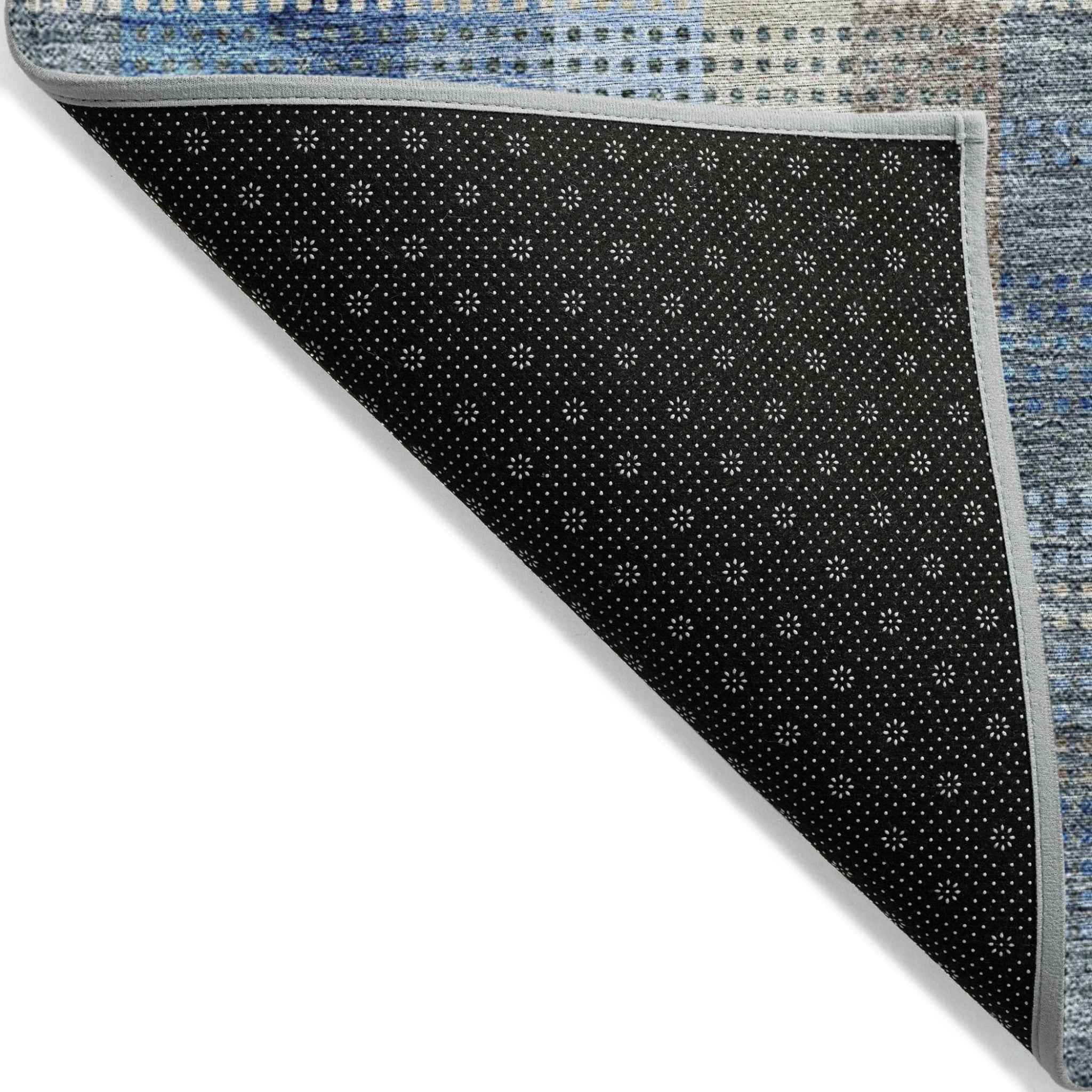 8' X 10' Denim Blue Sky Blue And Beige Plaid Washable Indoor Outdoor Area Rug