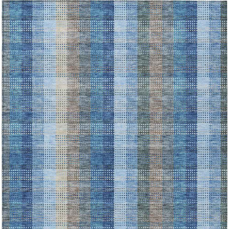 8' X 10' Denim Blue Sky Blue And Beige Plaid Washable Indoor Outdoor Area Rug