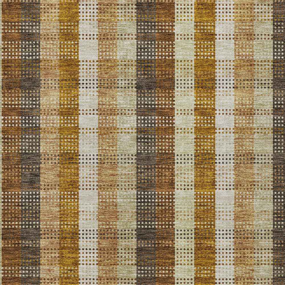 10' X 14' Wheat Ivory And Brown Plaid Washable Indoor Outdoor Area Rug