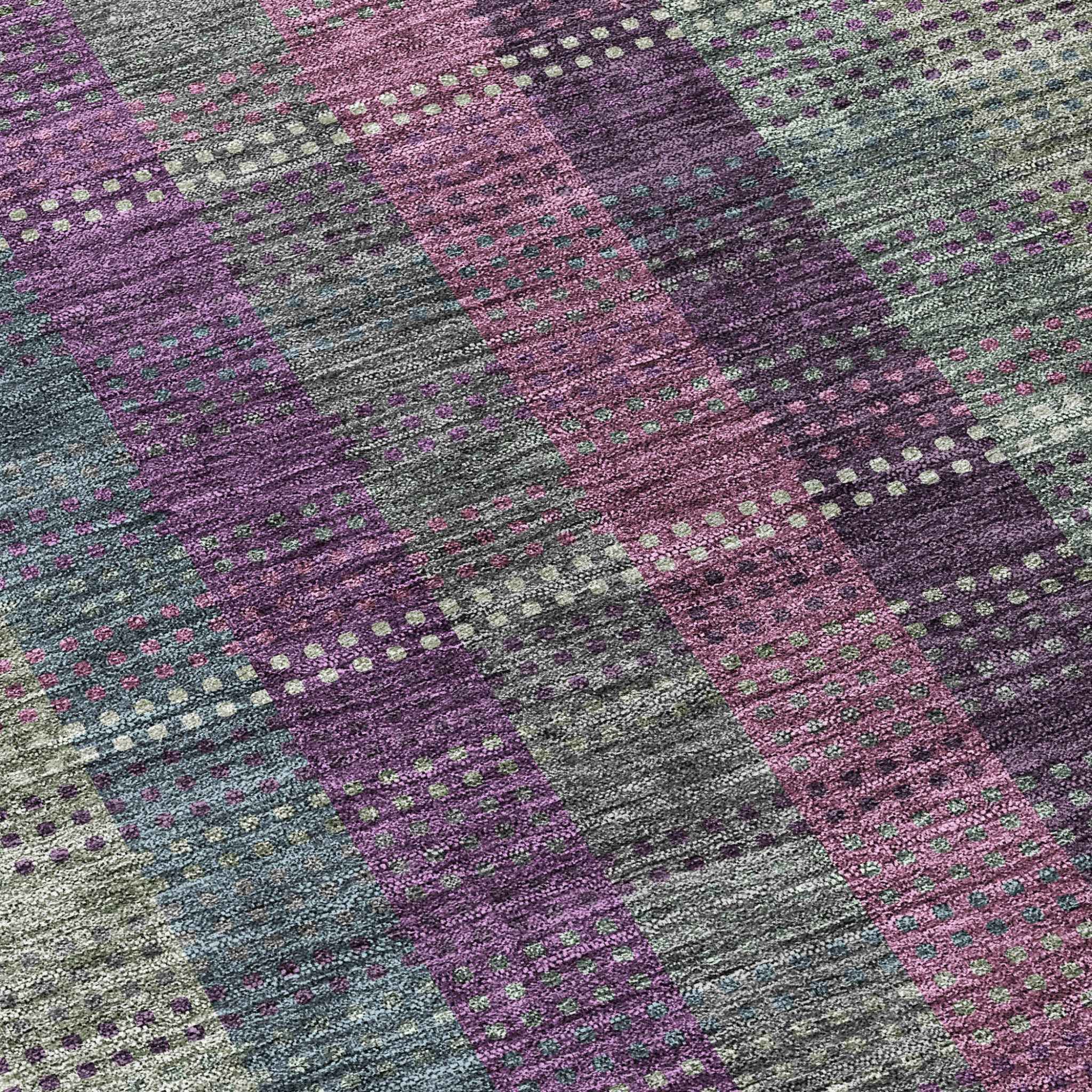 8' Plum Eggplant And Gray Round Plaid Washable Indoor Outdoor Area Rug