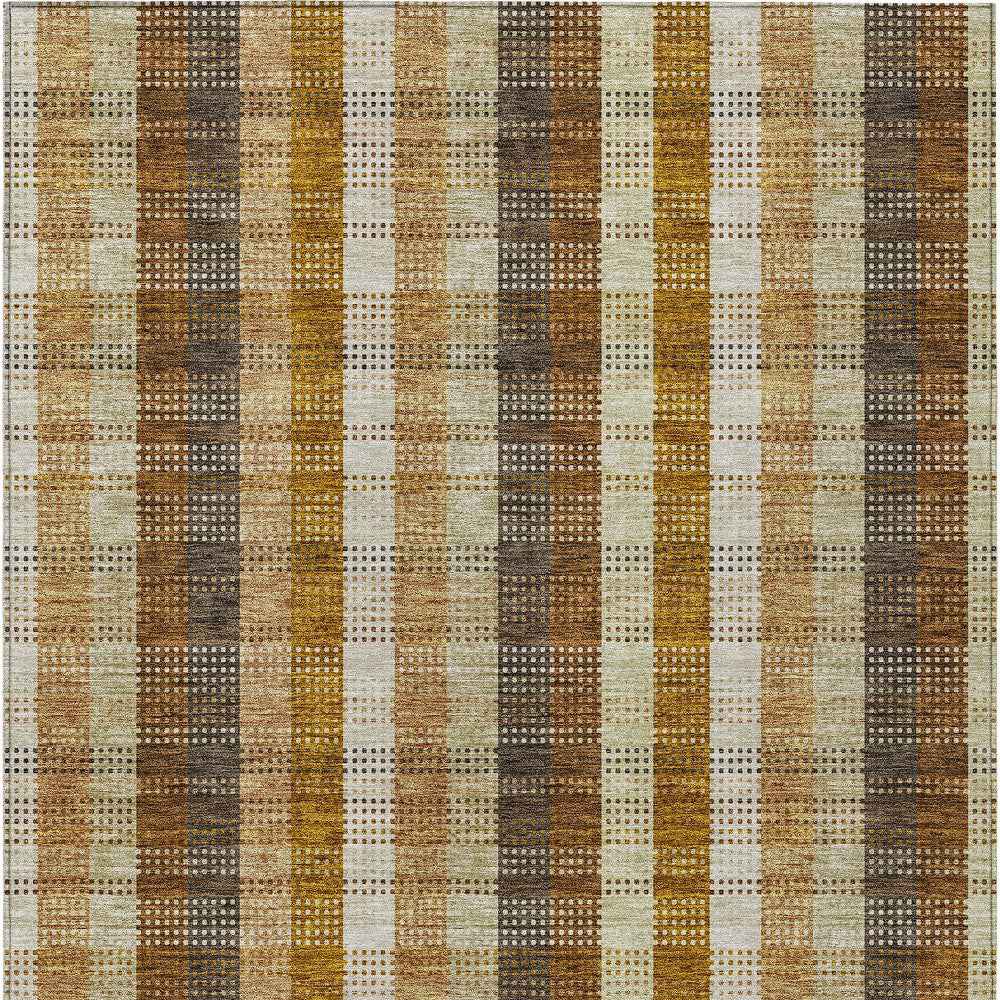 3' X 5' Wheat Ivory And Brown Plaid Washable Indoor Outdoor Area Rug
