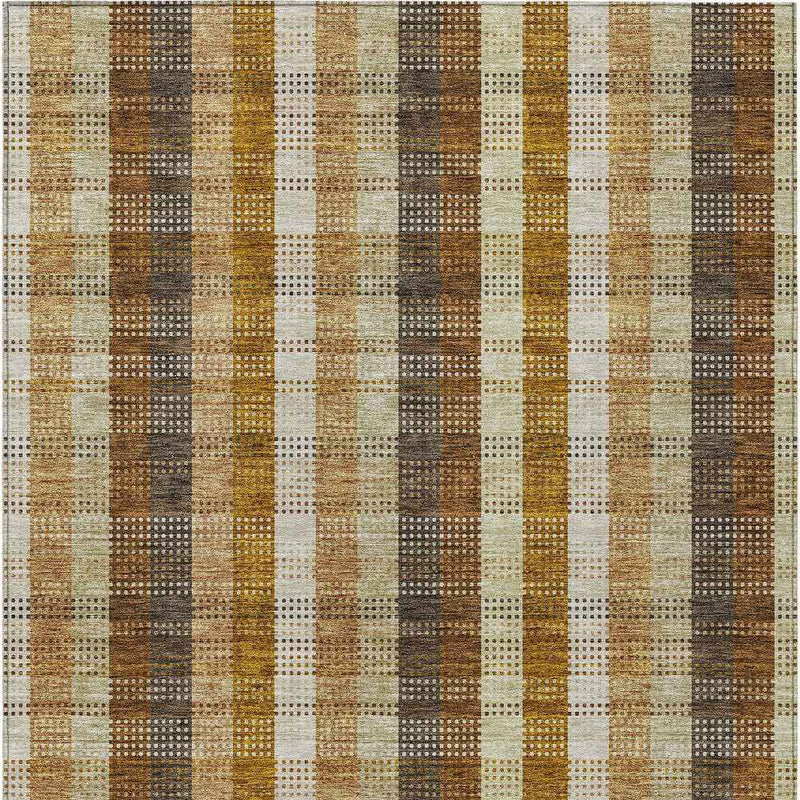 3' X 5' Wheat Ivory And Brown Plaid Washable Indoor Outdoor Area Rug