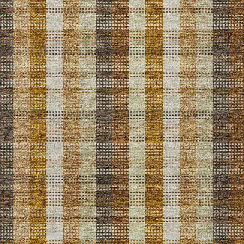 3' X 5' Wheat Ivory And Brown Plaid Washable Indoor Outdoor Area Rug