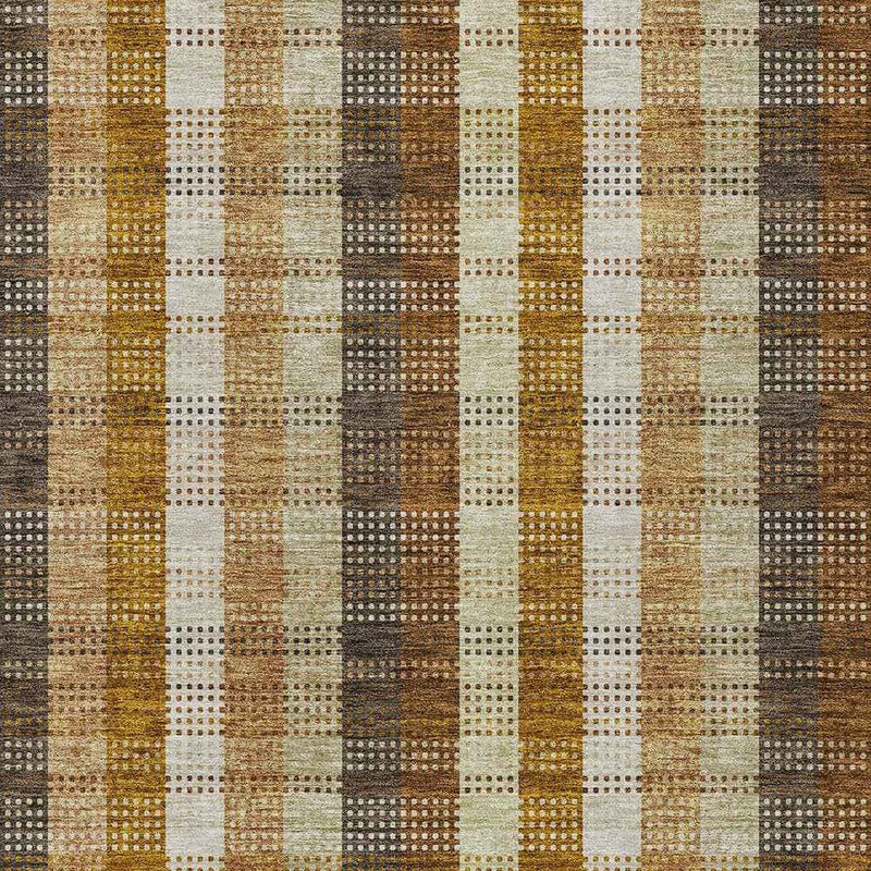 3' X 5' Wheat Ivory And Brown Plaid Washable Indoor Outdoor Area Rug
