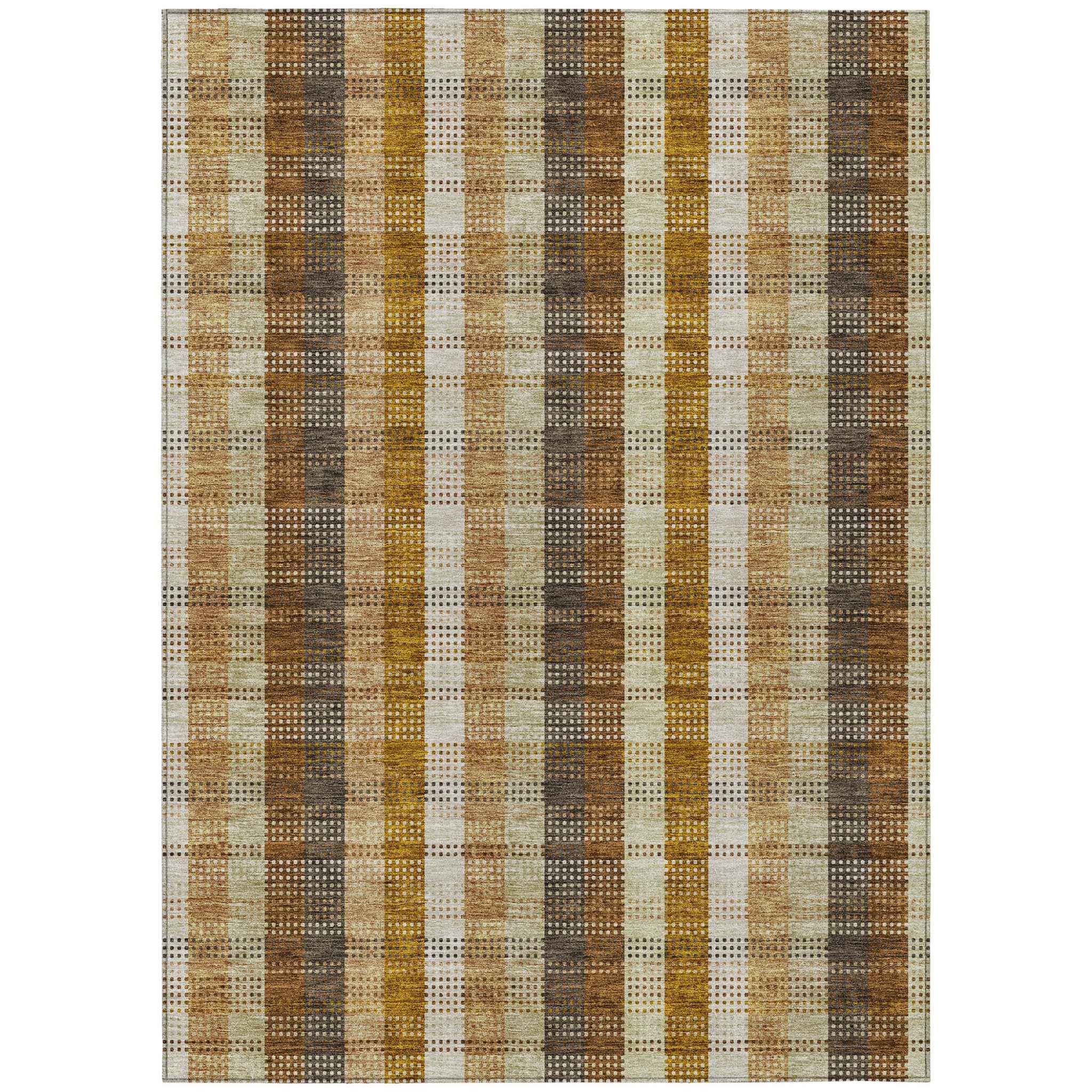 3' X 5' Wheat Ivory And Brown Plaid Washable Indoor Outdoor Area Rug