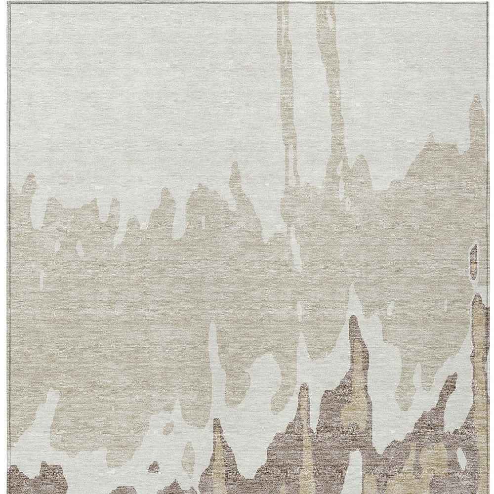 9' X 12' Ivory And Beige Abstract Washable Indoor Outdoor Area Rug