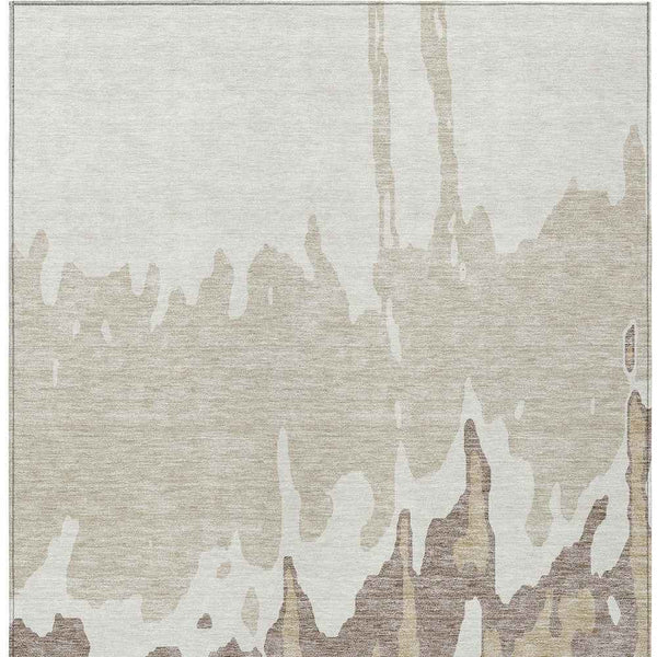 9' X 12' Ivory And Beige Abstract Washable Indoor Outdoor Area Rug
