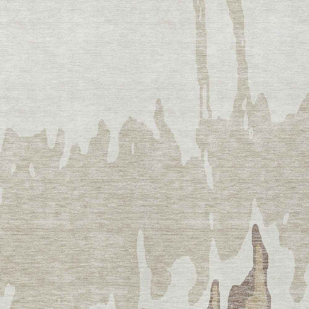 9' X 12' Ivory And Beige Abstract Washable Indoor Outdoor Area Rug