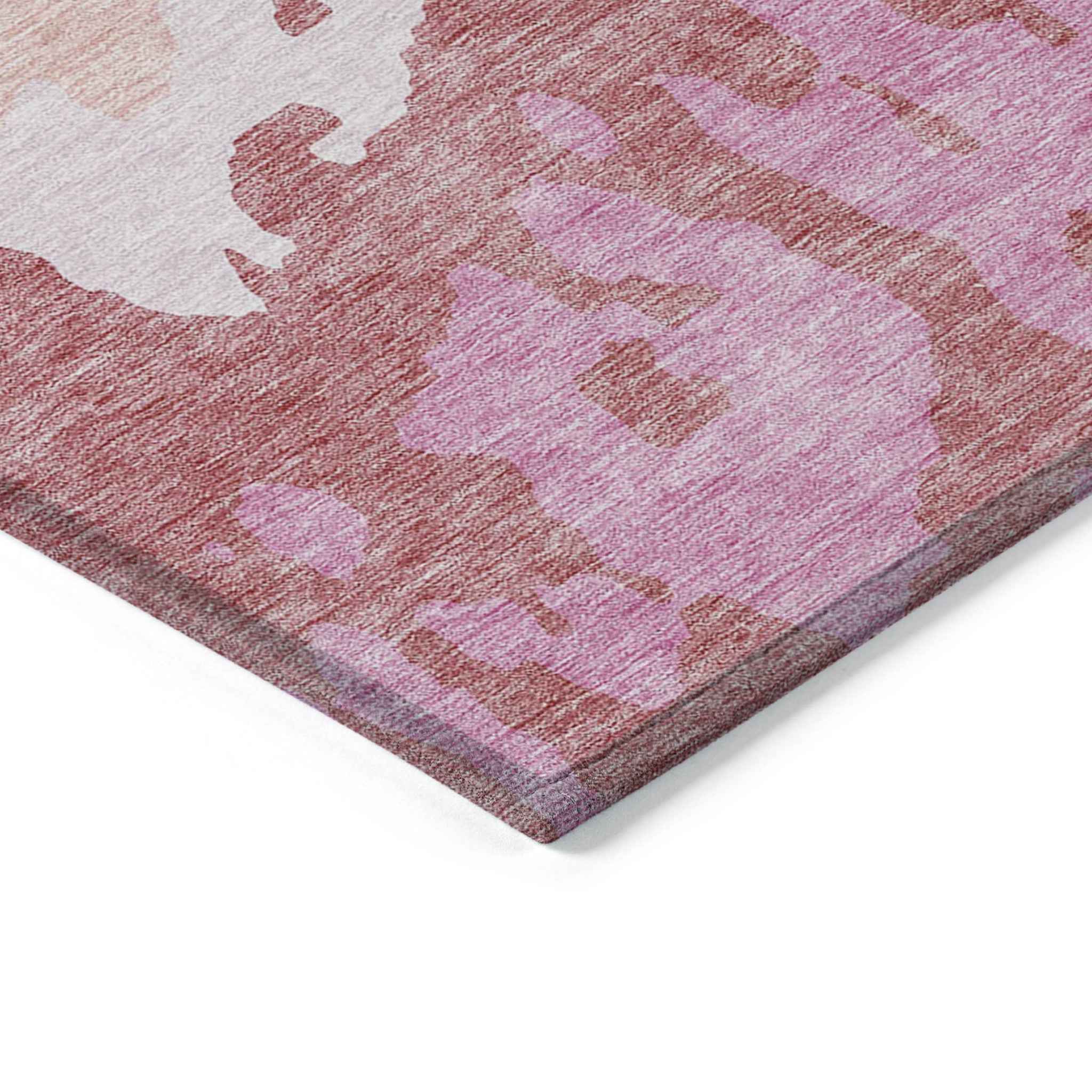 9' X 12' Blush And Pink Abstract Washable Indoor Outdoor Area Rug