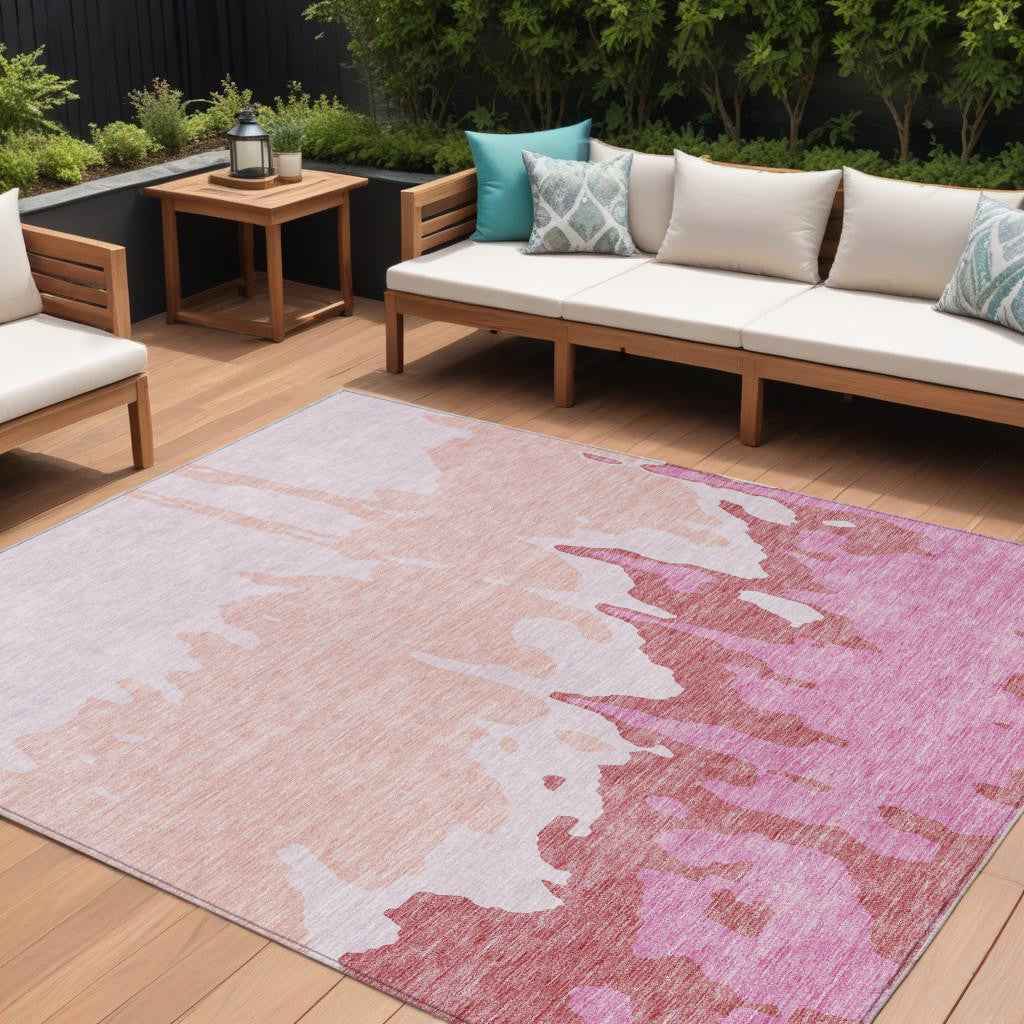 9' X 12' Blush And Pink Abstract Washable Indoor Outdoor Area Rug