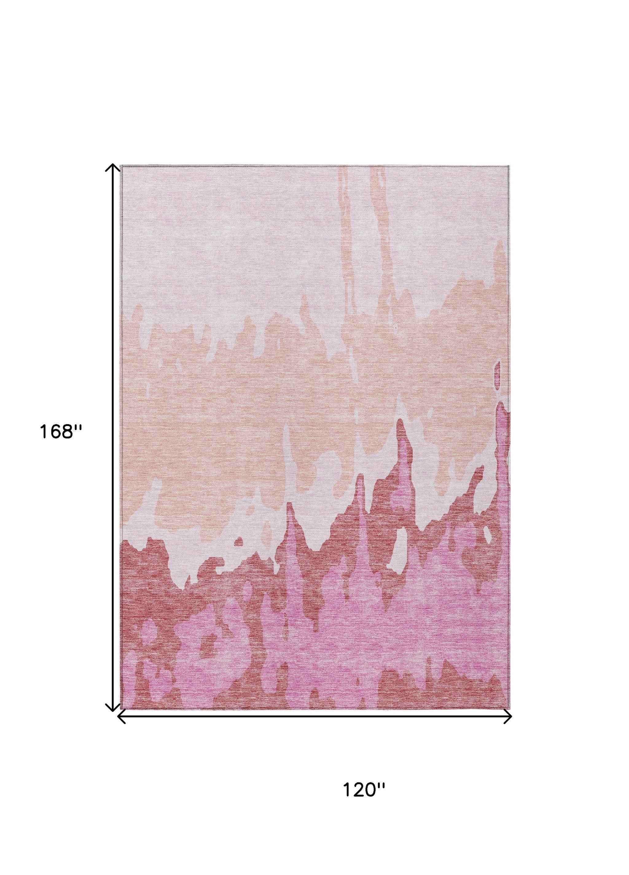 10' X 14' Blush And Pink Abstract Washable Indoor Outdoor Area Rug