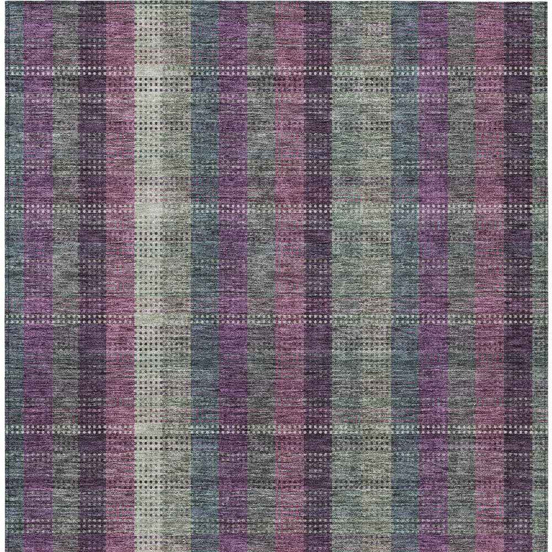 8' X 10' Plum Eggplant And Gray Plaid Washable Indoor Outdoor Area Rug