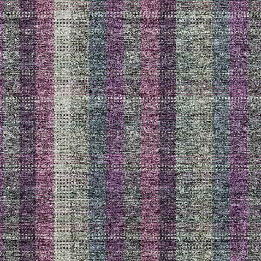 8' X 10' Plum Eggplant And Gray Plaid Washable Indoor Outdoor Area Rug