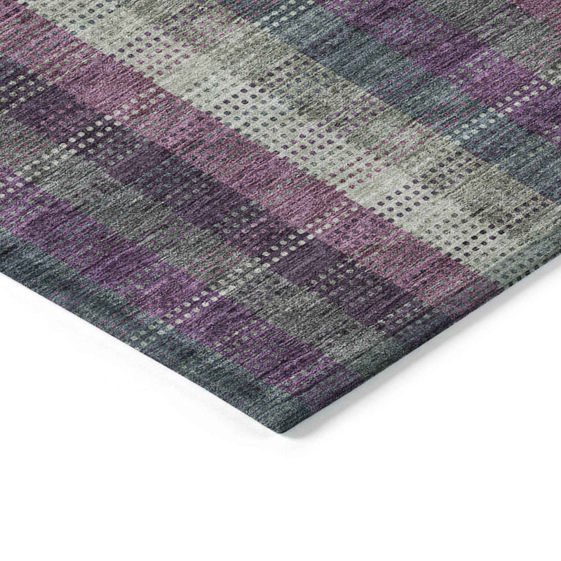 8' X 10' Plum Eggplant And Gray Plaid Washable Indoor Outdoor Area Rug