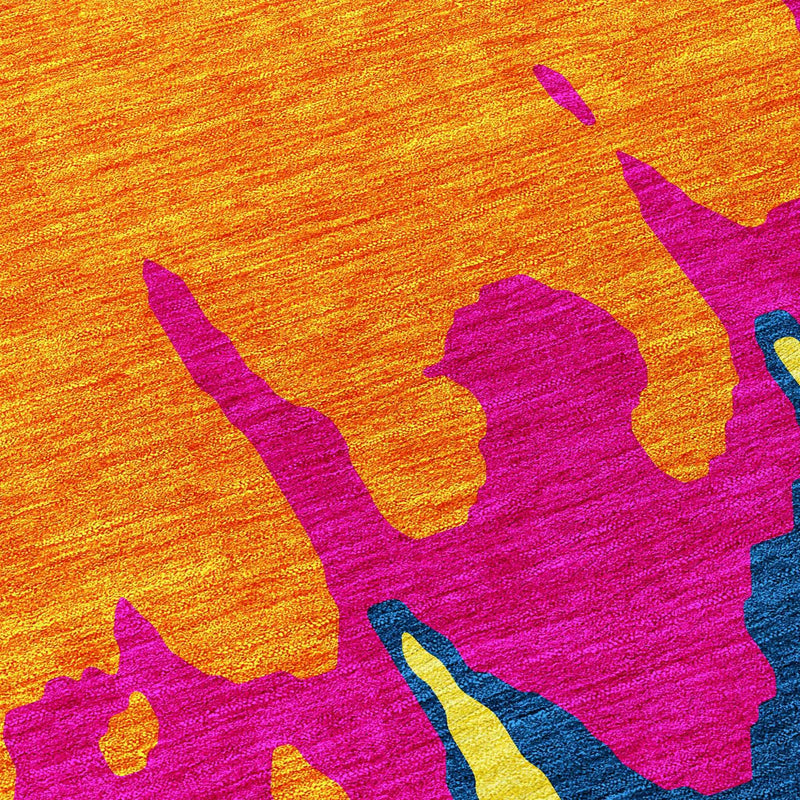 9' X 12' Pink Orange And Blue Abstract Washable Indoor Outdoor Area Rug