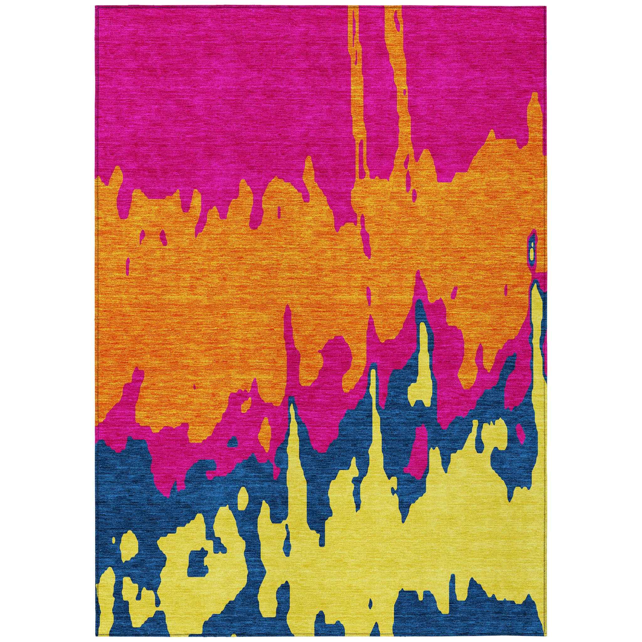 9' X 12' Pink Orange And Blue Abstract Washable Indoor Outdoor Area Rug