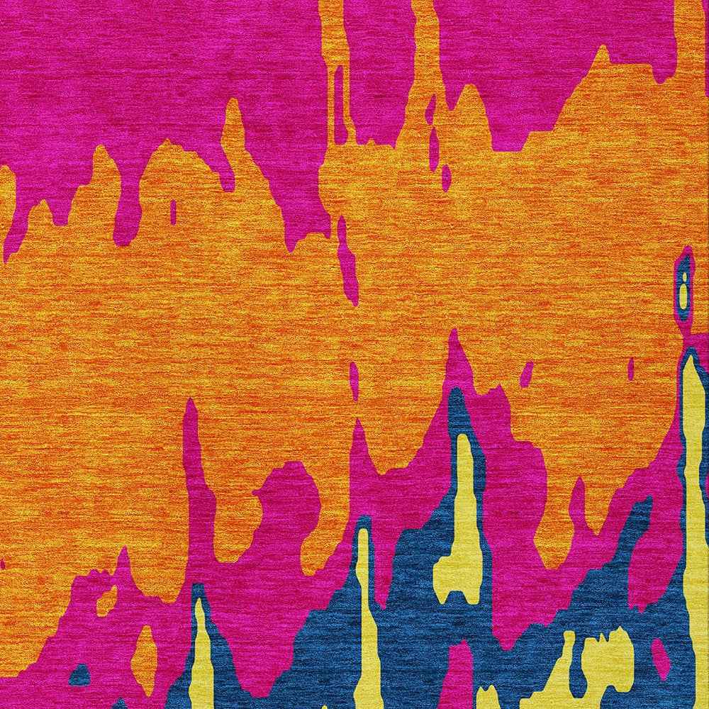 9' X 12' Pink Orange And Blue Abstract Washable Indoor Outdoor Area Rug