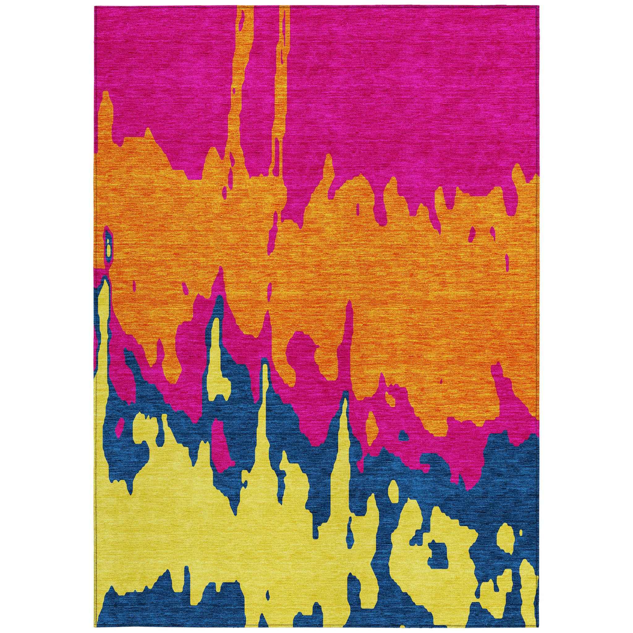 9' X 12' Pink Orange And Blue Abstract Washable Indoor Outdoor Area Rug