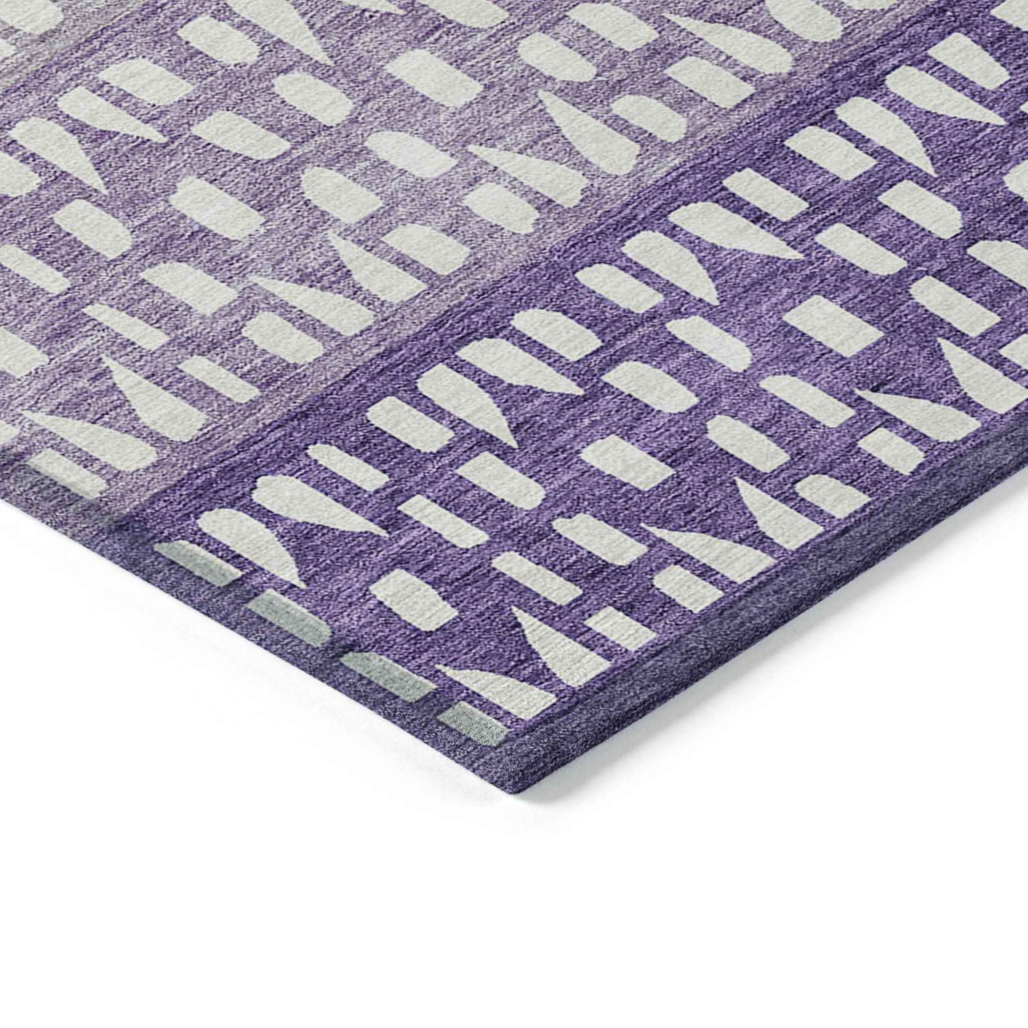 10' X 14' Purple Lavender And Ivory Geometric Washable Indoor Outdoor Area Rug
