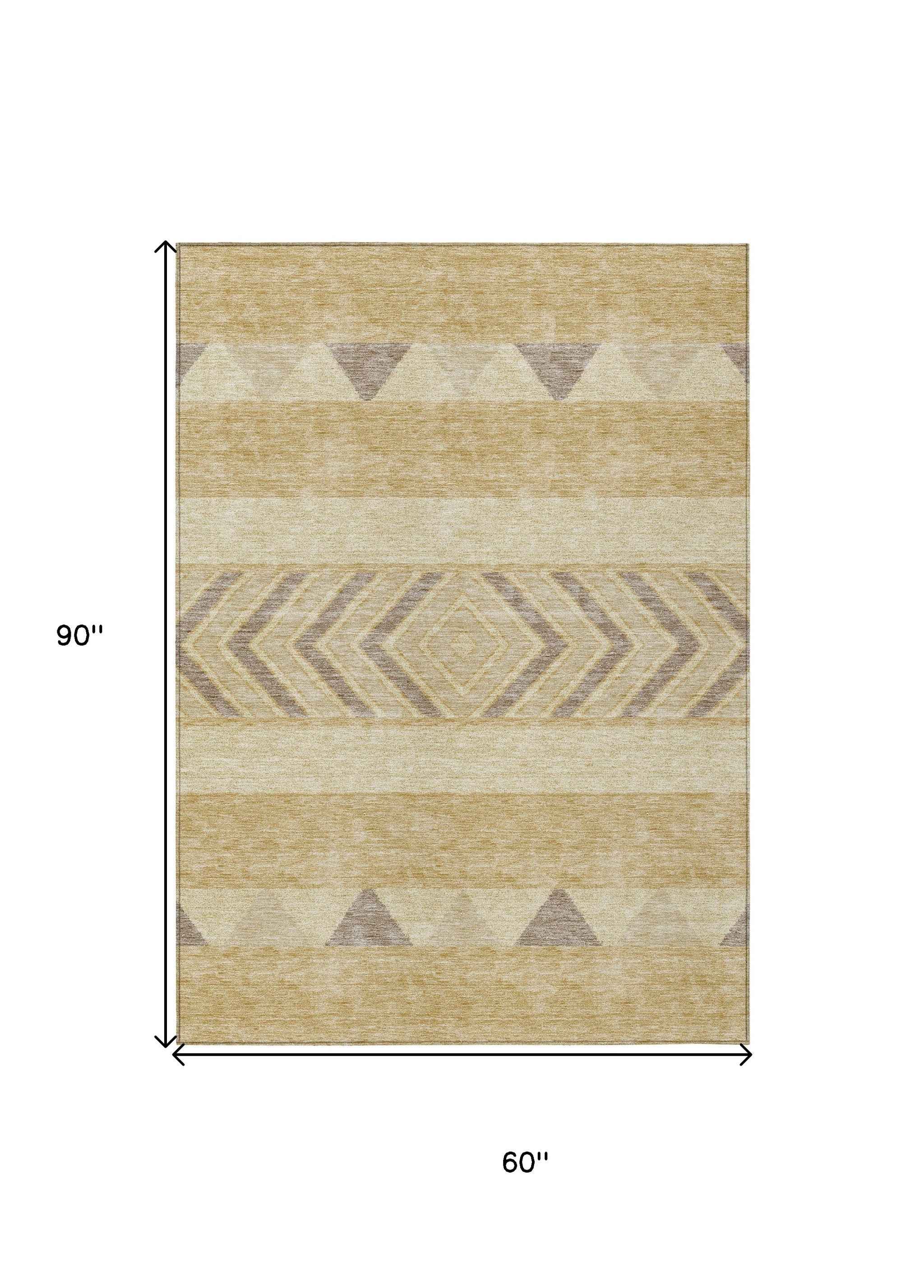 5' X 8' Gold Taupe And Beige Southwestern Washable Indoor Outdoor Area Rug