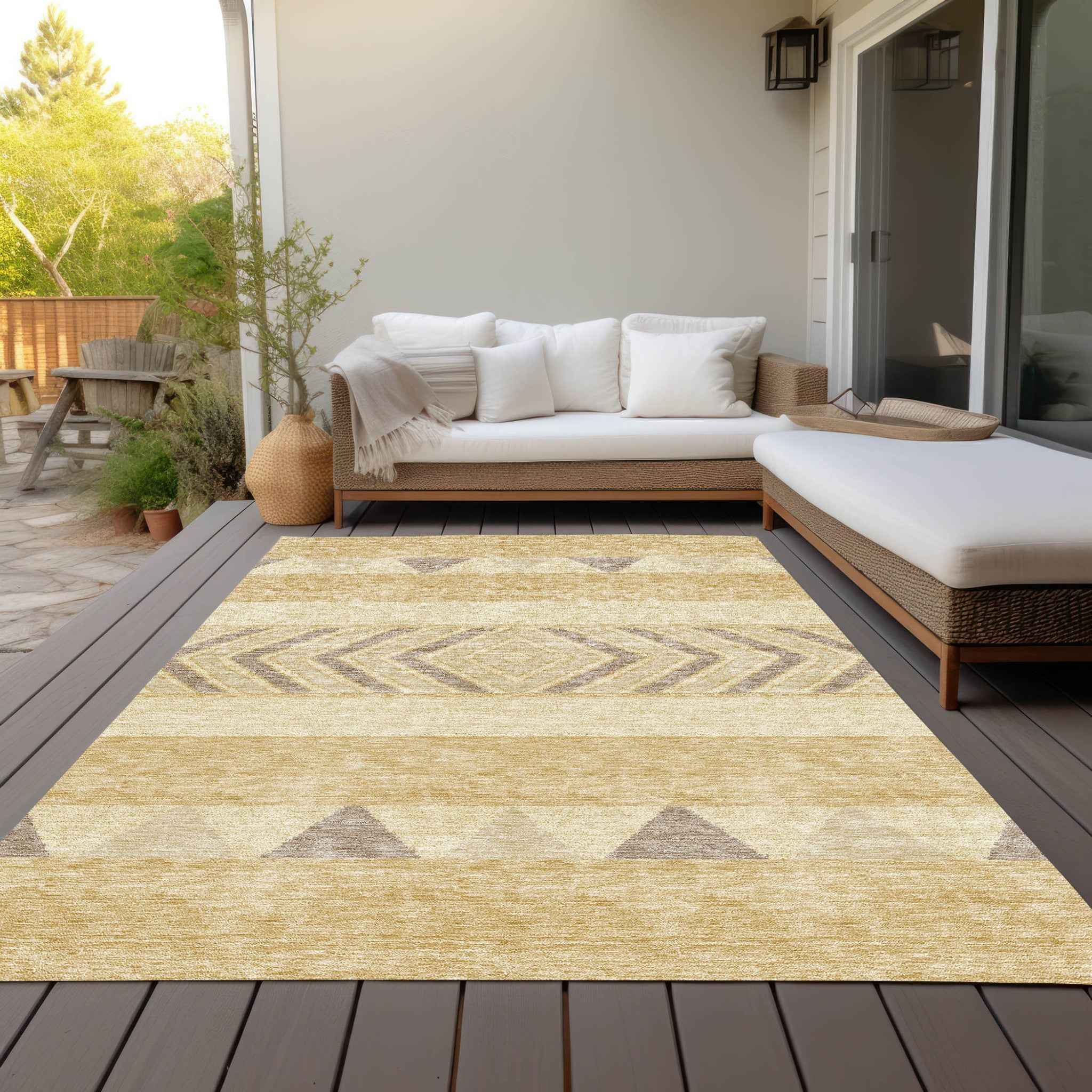 5' X 8' Gold Taupe And Beige Southwestern Washable Indoor Outdoor Area Rug
