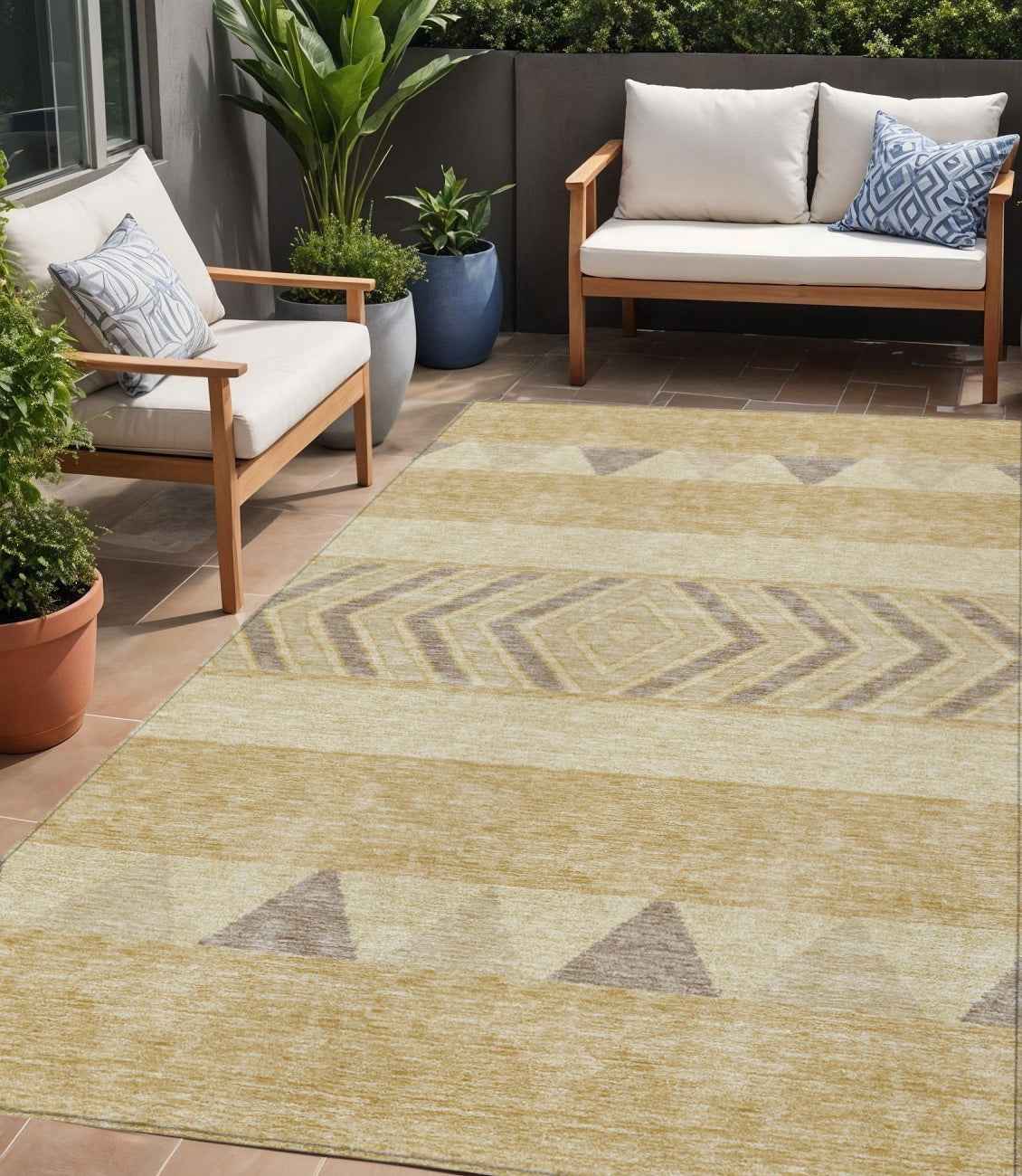 5' X 8' Gold Taupe And Beige Southwestern Washable Indoor Outdoor Area Rug