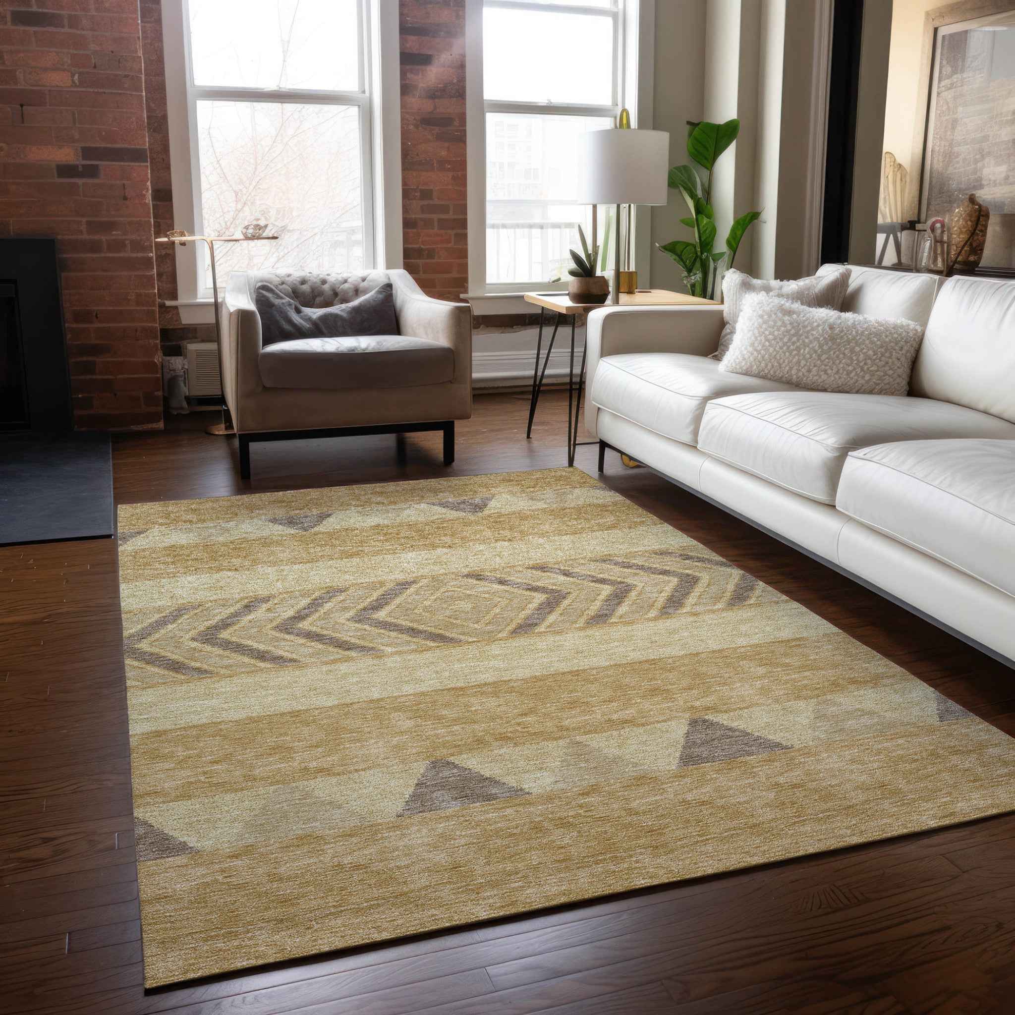 5' X 8' Gold Taupe And Beige Southwestern Washable Indoor Outdoor Area Rug