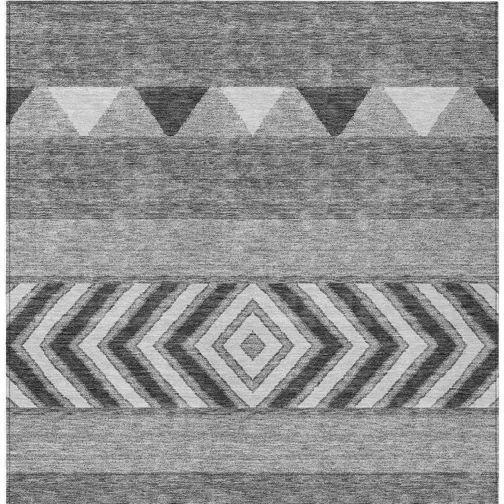 5' X 8' Gray Charcoal And Silver Southwestern Washable Indoor Outdoor Area Rug