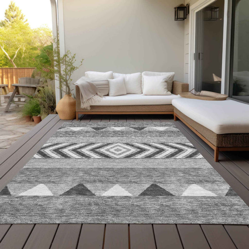 5' X 8' Gray Charcoal And Silver Southwestern Washable Indoor Outdoor Area Rug