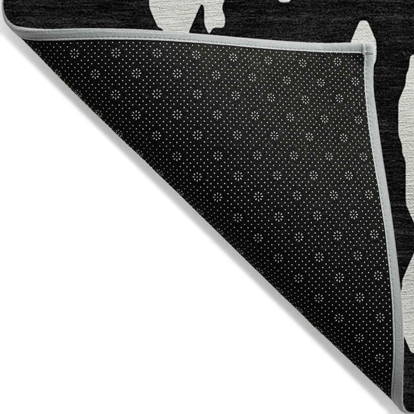 9' X 12' Black And Ivory Abstract Washable Indoor Outdoor Area Rug