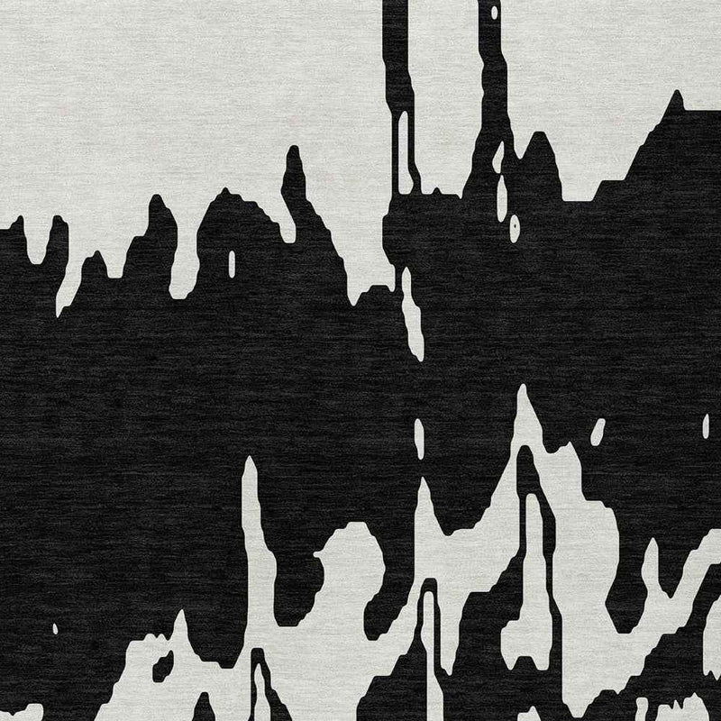 9' X 12' Black And Ivory Abstract Washable Indoor Outdoor Area Rug