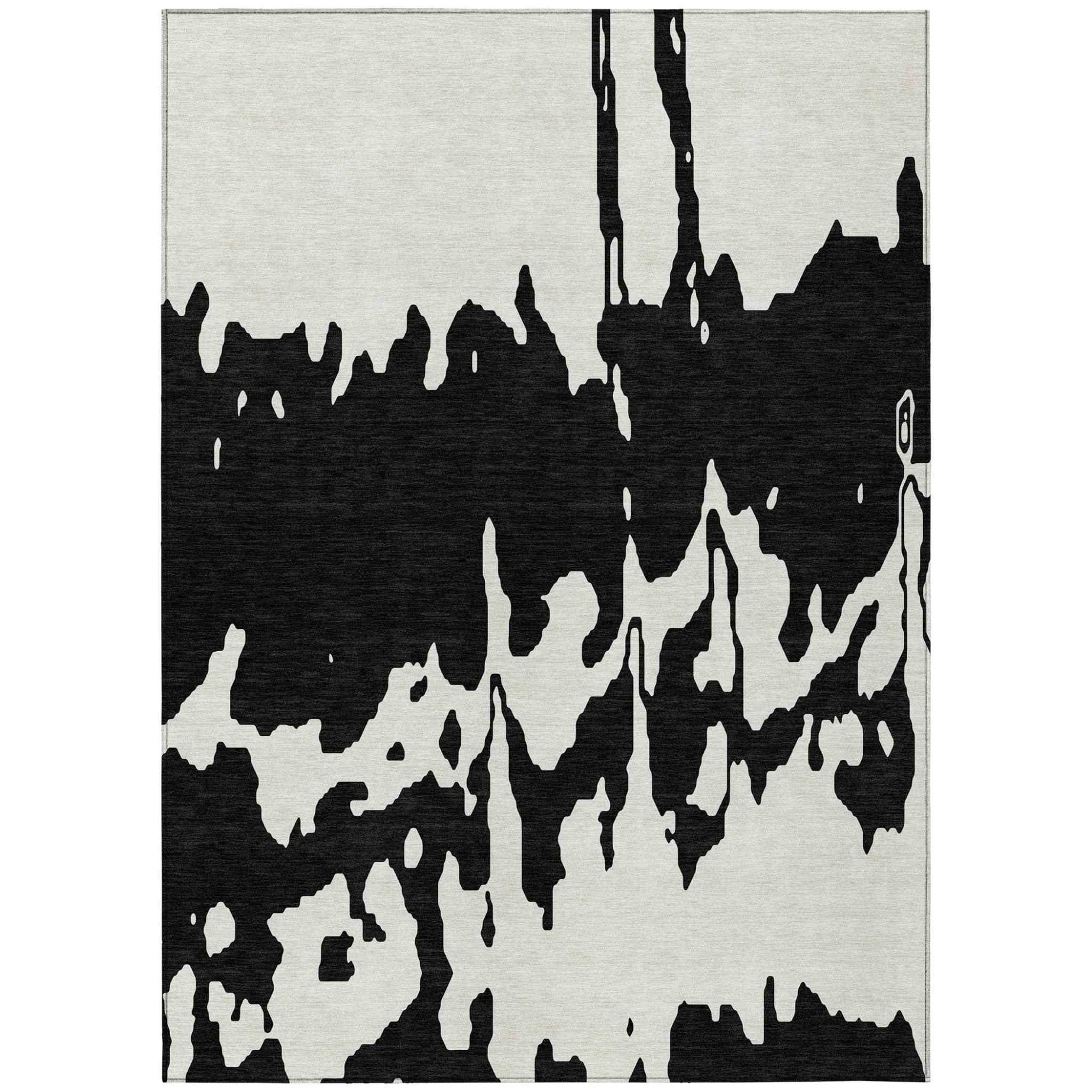 9' X 12' Black And Ivory Abstract Washable Indoor Outdoor Area Rug